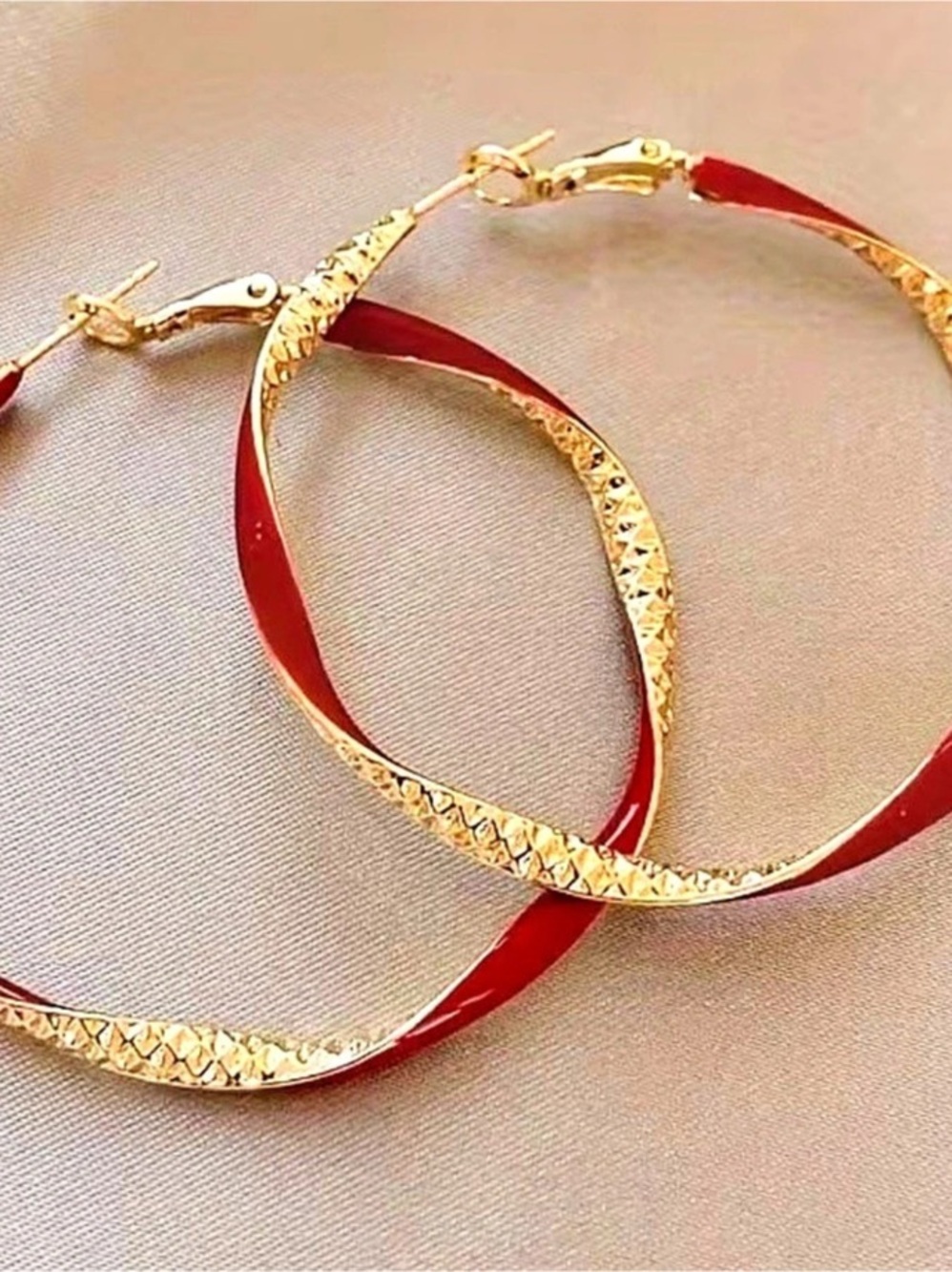 Red & Gold Hoop Earrings New